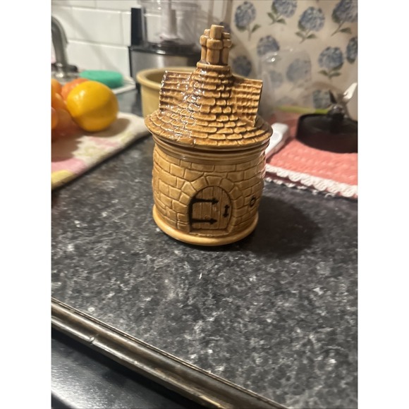 The Unbranded Brand Other - Vintage biscuit barrel modeled in the shape of a charming English stone cottage